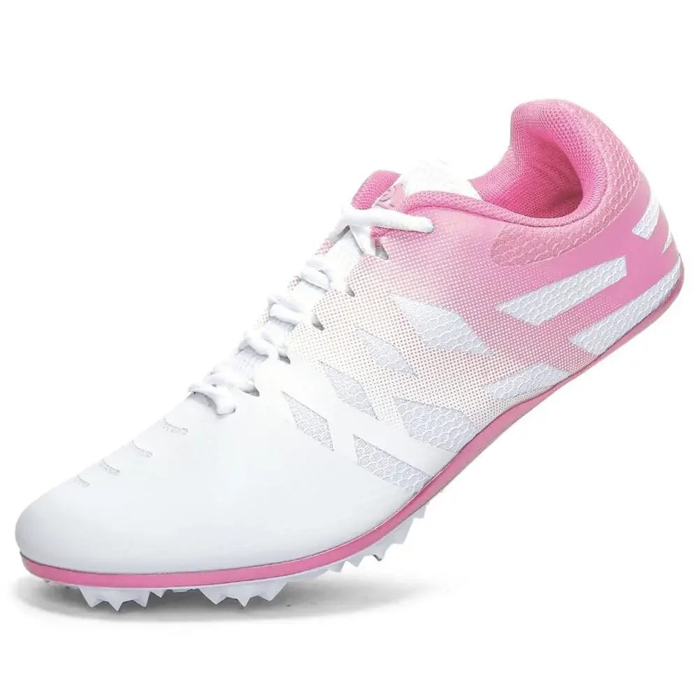 THESTRON Girls Sz 8 Track Spikes Running Sprint Racing Shoes White Pink Athletic